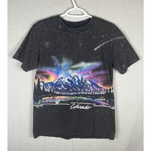 VTG San Segal Colorado Shirt *Fits Small Black AOP Nature 90's Rocky Mountains
